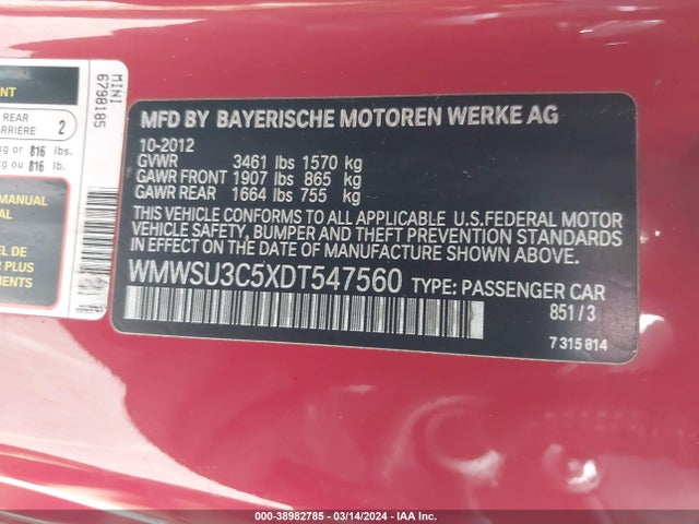 2013 MINI HARDTOP WMWSU3C5XDT547560 Photo 8