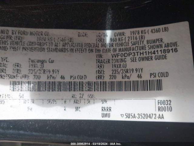 WF0DP3TH1H4118916 Ford FOCUS RS