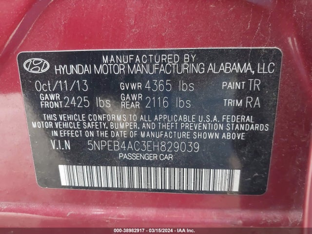 Hyundai SONATA GLS 2014 5NPEB4AC3EH829039 Image 9