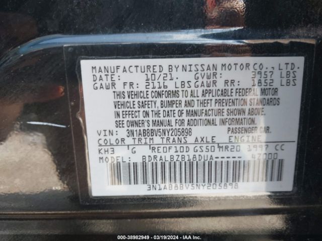3N1AB8BV5NY205898 Nissan Sentra S Xtronic Cvt