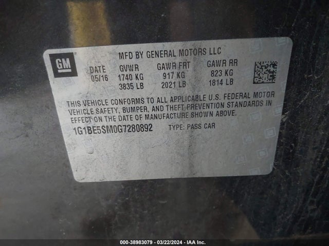Chevrolet Cruze Lt Auto 2016 1G1BE5SM0G7280892 Image 9