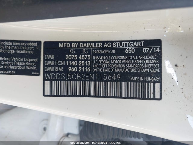WDDSJ5CB2EN115649 Mercedes-Benz Cla 45 Amg 4matic