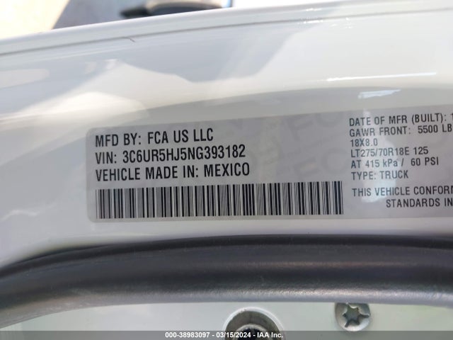 RAM 2500 Tradesman  4x4 8' Box 2022 3C6UR5HJ5NG393182 Image 9