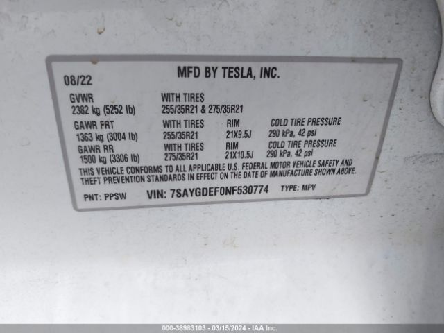 7SAYGDEF0NF530774 Tesla Model Y Performance Dual Motor All-wheel Drive