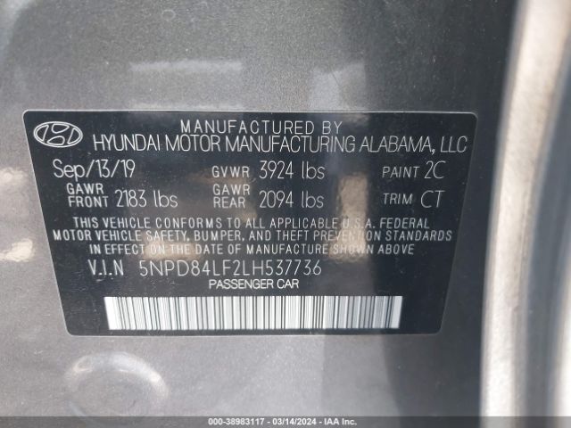 5NPD84LF2LH537736 Hyundai ELANTRA SEL