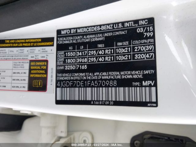 4JGDF7DE1FA570988 Mercedes-Benz Gl 550 4matic