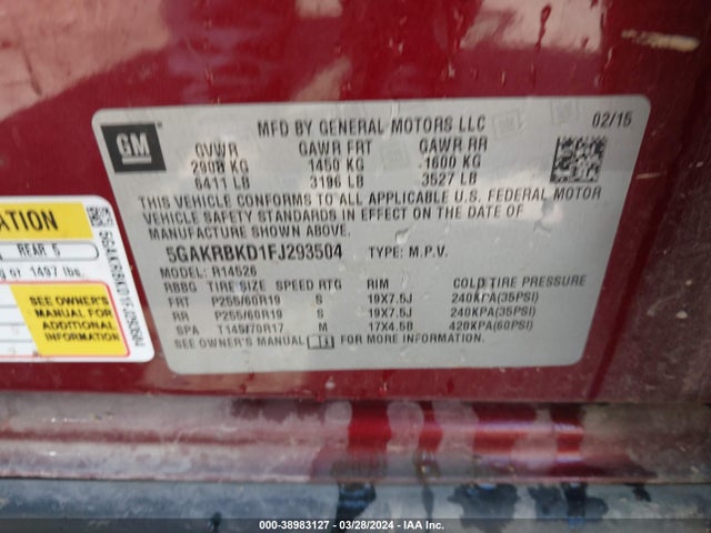 5GAKRBKD1FJ293504 Buick Enclave Leather