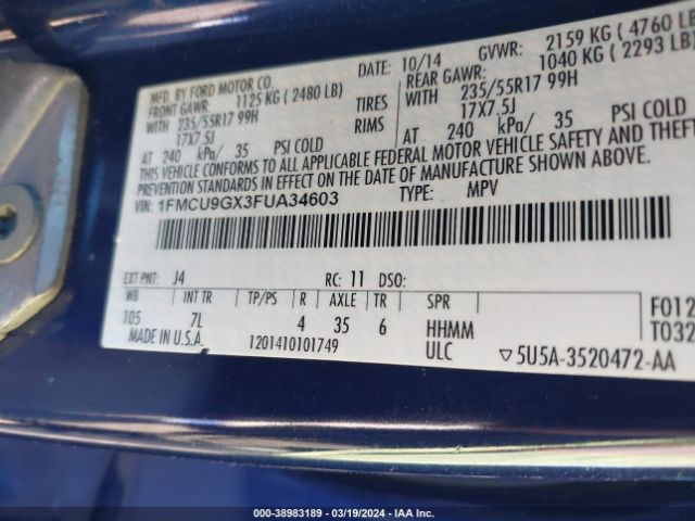 1FMCU9GX3FUA34603 Ford ESCAPE SE