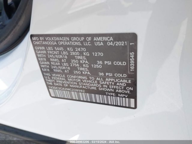 1V2DC2CA2MC228982 Volkswagen Atlas Cross Sport 2.0t Se