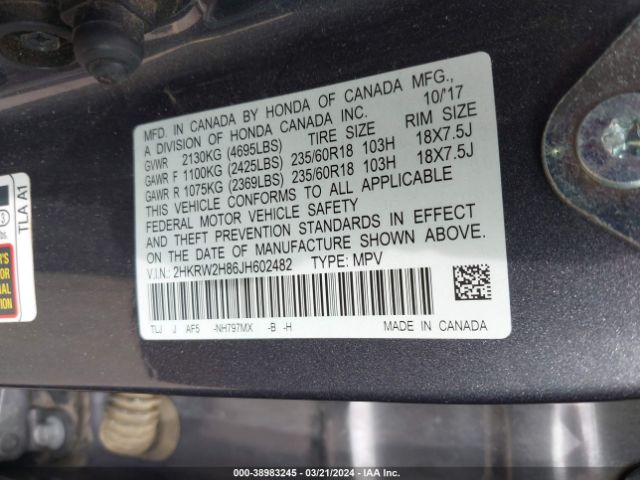 2HKRW2H86JH602482 Honda Cr-v Ex-l/ex-l Navi
