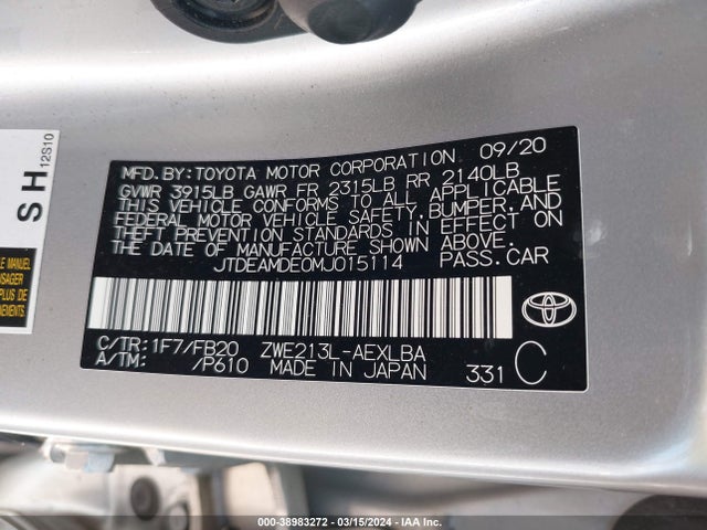 Toyota Corolla Hybrid Le 2021 JTDEAMDE0MJ015114 Image 9