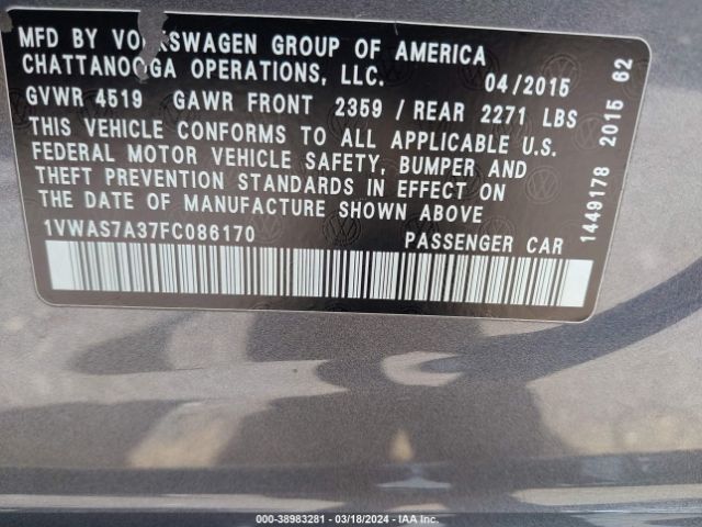 1VWAS7A37FC086170 Volkswagen Passat 1.8t Limited Edition
