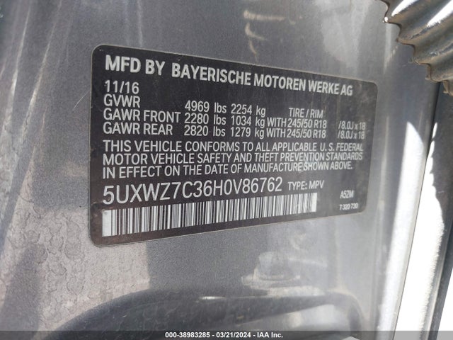 BMW X3 Sdrive28i 2017 5UXWZ7C36H0V86762 Image 9