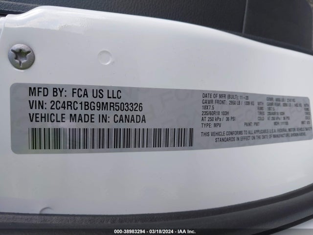 Chrysler Pacifica Touring L 2021 2C4RC1BG9MR503326 Image 9
