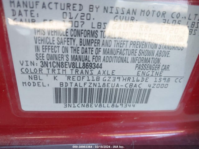 Nissan Versa Sv Xtronic Cvt 2020 3N1CN8EV8LL869344 Image 9