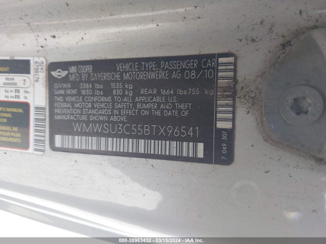 2011 MINI COOPER WMWSU3C55BTX96541 Photo 8
