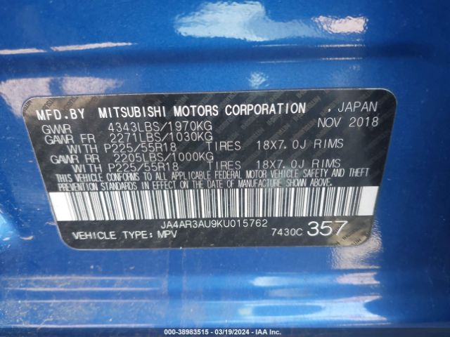 JA4AR3AU9KU015762 Mitsubishi Outlander Sport 2.0 Es/2.0 Le/2.0 Se/2.0 Sp