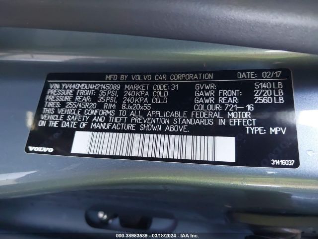 YV440MDU4H2145089 Volvo Xc60 T5 Inscription