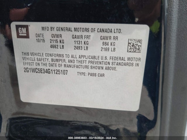 Chevrolet Impala Limited Ltz 2016 2G1WC5E34G1125107 Image 9