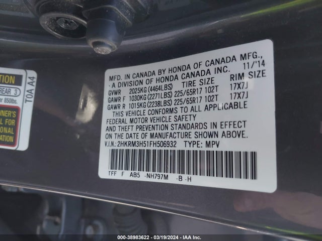Honda CR-V EX 2015 2HKRM3H51FH506932 Image 9