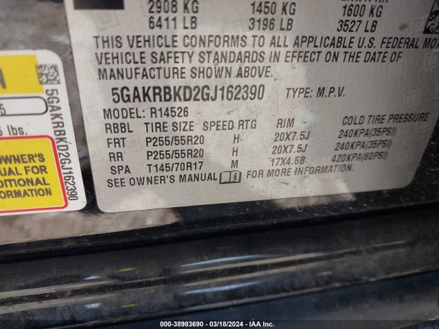 5GAKRBKD2GJ162390 Buick Enclave Leather