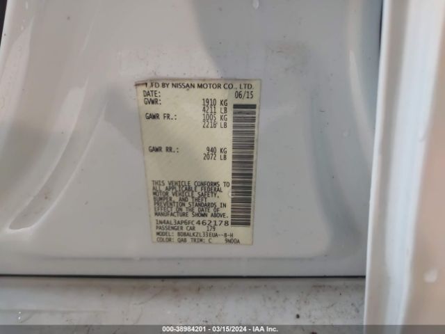 1N4AL3AP6FC462178 Nissan Altima 2.5 Sv