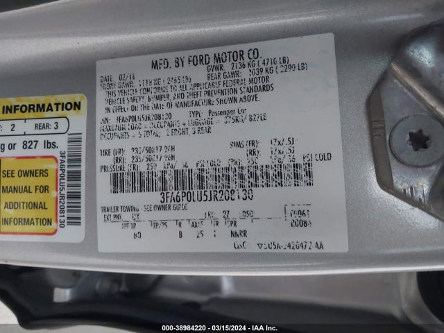 Ford Fusion Hybrid Se 2018 3FA6P0LU5JR208130 Image 4