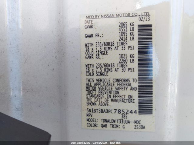 5N1BT3BA0PC785244 Nissan Rogue Sv Fwd