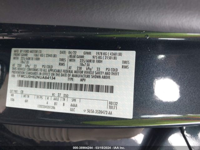 2022 FORD ESCAPE 1FMCU0H62NUA84134 Photo 8