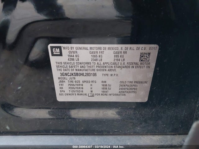 Chevrolet TRAX LS 2017 3GNCJKSB0HL283106 Image 9