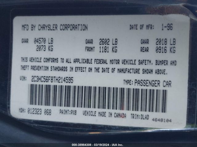 1996 CHRYSLER LHS 2C3HC56F8TH214595 Photo 8