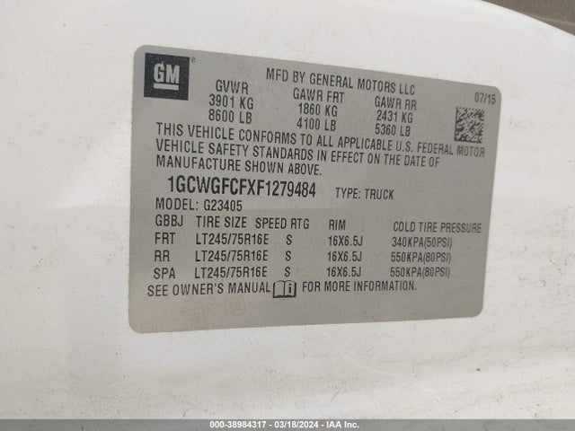 Chevrolet Express 2500 Work Van 2015 1GCWGFCFXF1279484 Image 9