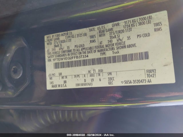 Ford F-150 Platinum 2015 1FTEW1EG2FFB37334 Image 9