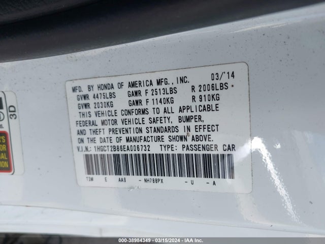 Honda Accord Ex-l V-6 2014 1HGCT2B86EA006732 Image 9