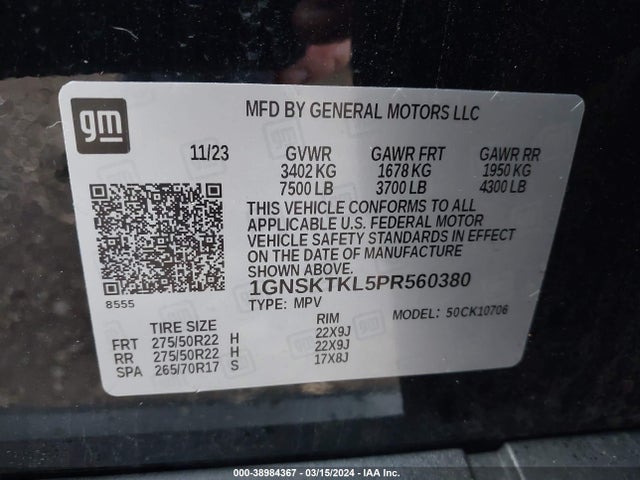 1GNSKTKL5PR560380 Chevrolet Tahoe 4wd High Country