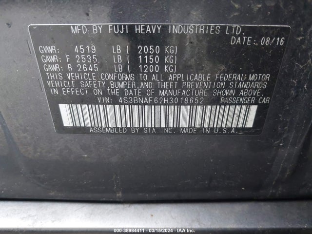 Subaru Legacy 2.5i Premium 2017 4S3BNAF62H3018652 Image 9