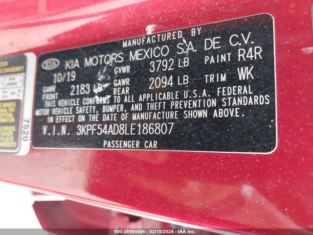 KIA FORTE EX 2020 3KPF54AD8LE186807 Image 9