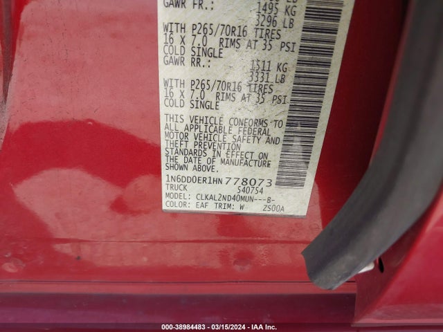 Nissan Frontier Sv 2017 1N6DD0ER1HN778073 Image 9