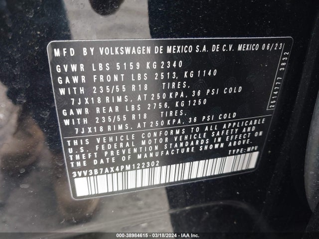 3VV3B7AX4PM122302 Volkswagen Tiguan 2.0t Se