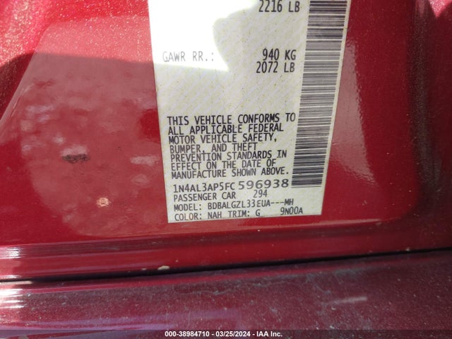 Nissan Altima 2.5 S 2015 1N4AL3AP5FC596938 Image 9