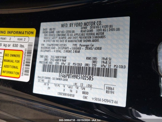 Ford Mustang Ecoboost Fastback 2024 1FA6P8TH9R5102585 Image 9