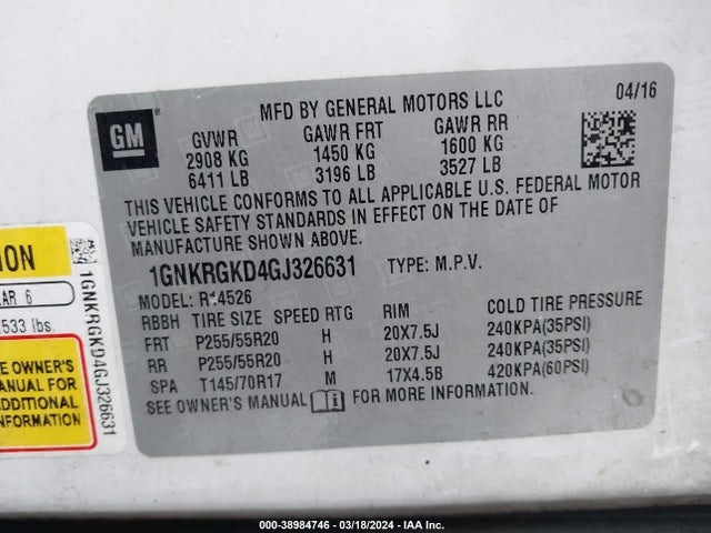 Chevrolet Traverse 1lt 2016 1GNKRGKD4GJ326631 Image 9