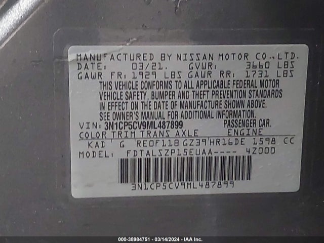 Nissan Kicks Sv Xtronic Cvt 2021 3N1CP5CV9ML487899 Image 9