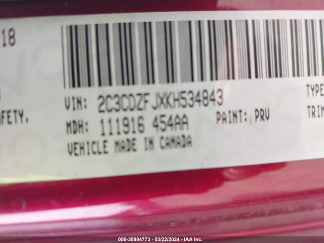 Dodge Challenger R/t Scat Pack 2019 2C3CDZFJXKH534843 Image 9