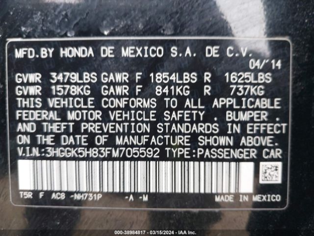 3HGGK5H83FM705592 Honda Fit Ex/ex-l