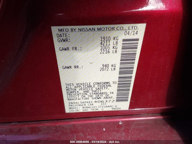 Nissan Altima 2.5 Sv 2014 1N4AL3APXEC406372 Image 9