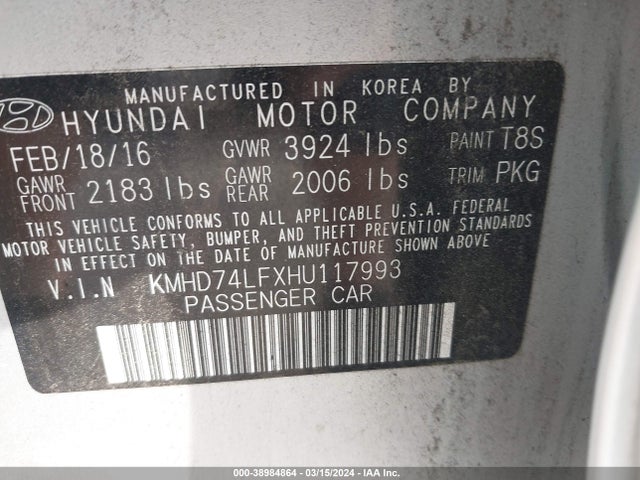 Hyundai ELANTRA SE 2017 KMHD74LFXHU117993 Image 9
