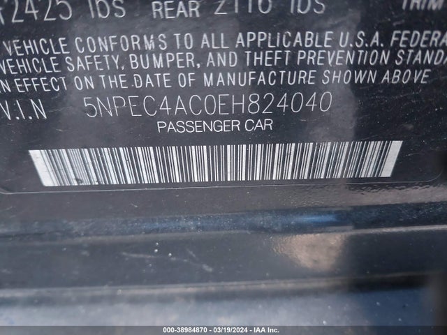 Hyundai Sonata Limited 2014 5NPEC4AC0EH824040 Image 9