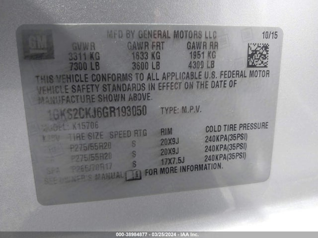 GMC YUKON DENALI 2016 1GKS2CKJ6GR193050 Image 9