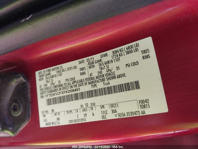 Ford F-150 Xlt 2015 1FTEW1CFXFKD08493 Image 9